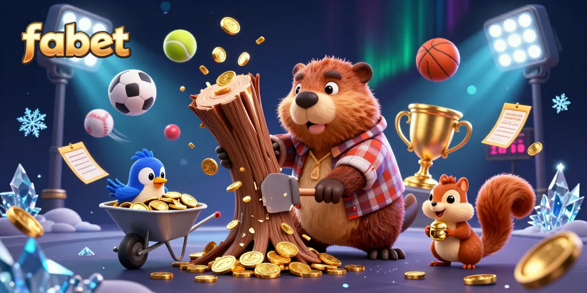 Win big with fabet by joining a playful 3D casino scene featuring gold coins raining down.