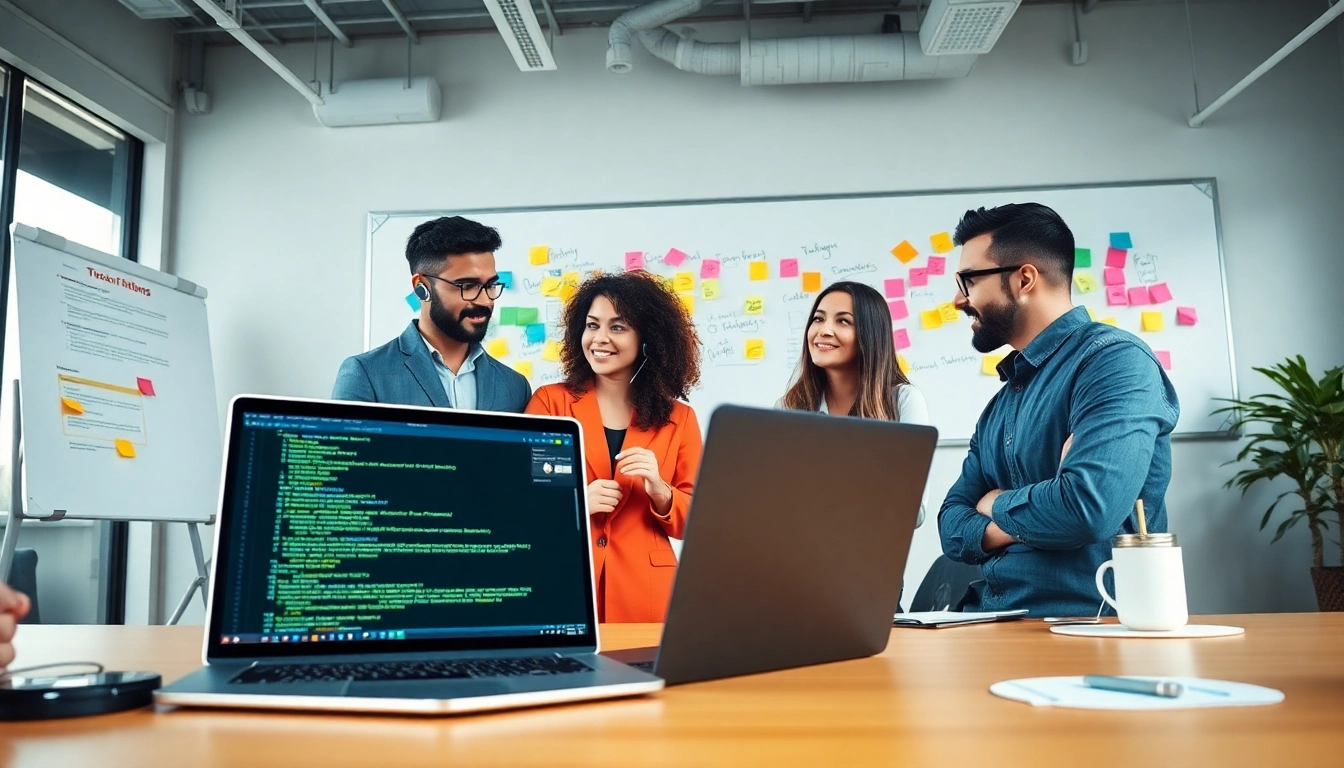 Professionelles IT Support-Team arbeitet an Loesungen in einem modernen Buero.