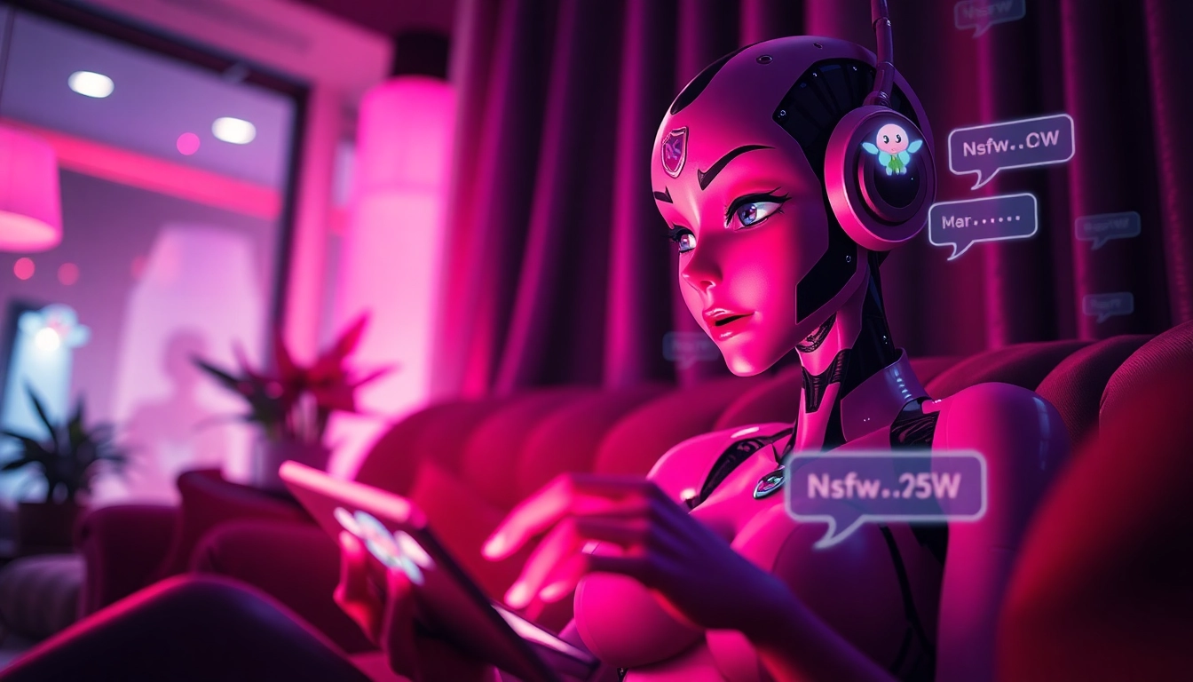 Engaging NSFW chat with a captivating AI character in a modern digital setting.