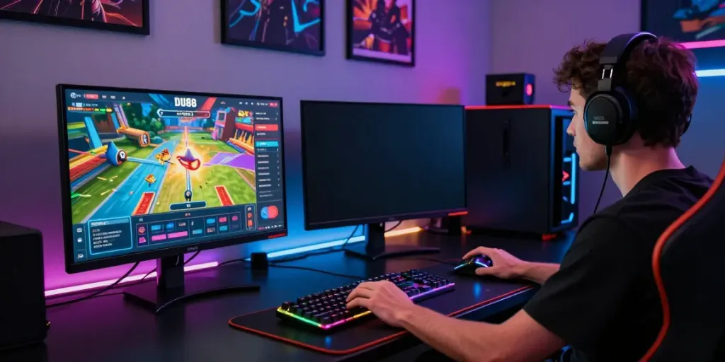 Engaged gamer using the DU88 platform at modern gaming setup