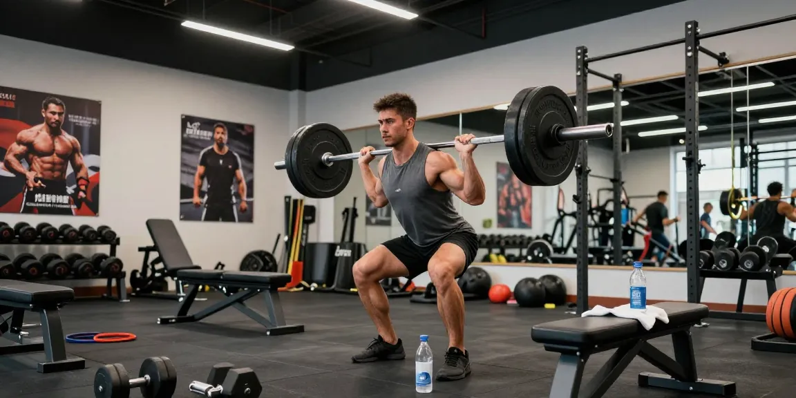 Anabolika kaufen für Krafttraining im Fitnessstudio mit konzentriertem Sportler.