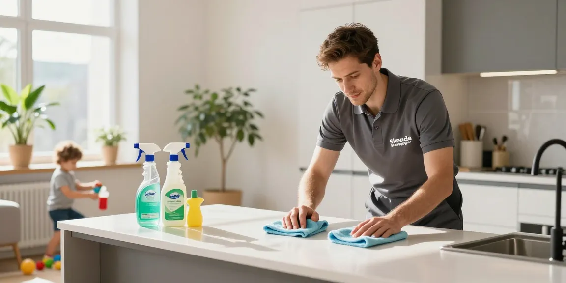 Reinigungsunternehmen Bern showcasing a professional cleaner ensuring a spotless residential kitchen.