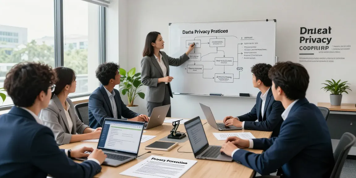 Professionelles Team in einem modernen Büro diskutiert Datenschutz Dienstleistungen und Compliance-Strategien.