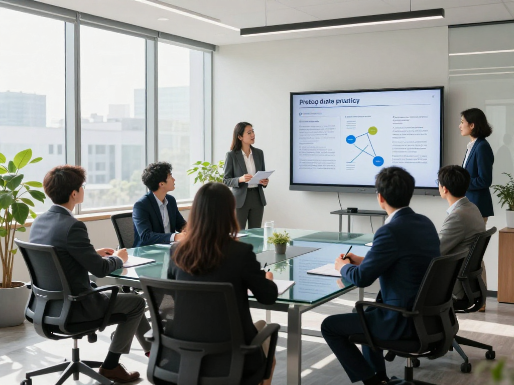 Captivated team in a training session on Datenschutz Dienstleistung in a modern office.