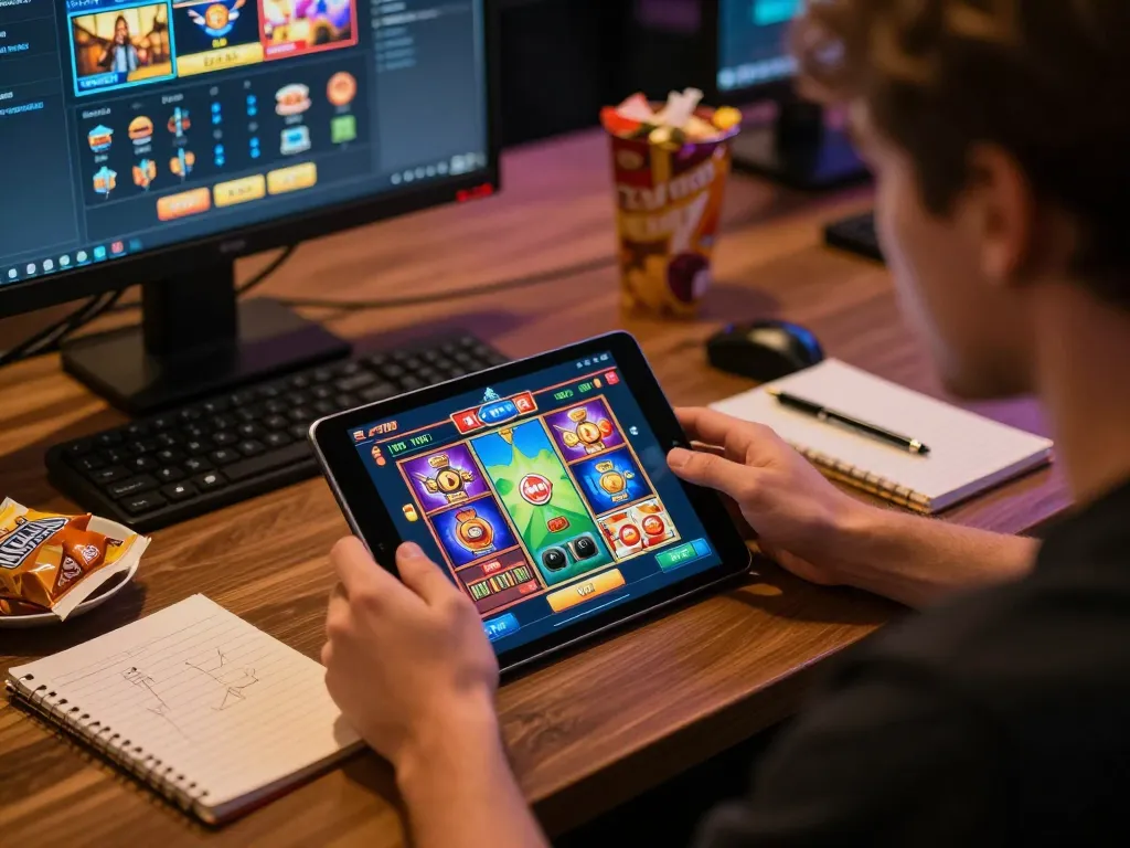Immerse in F168 online casino gaming, showcasing tablet gameplay with vibrant visuals and lively atmosphere