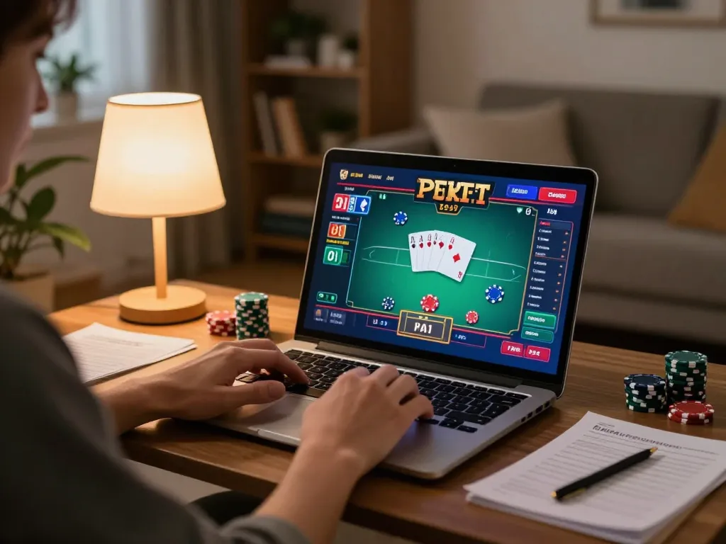 Engaging in online gaming with link 789win on a laptop in a cozy home setting.