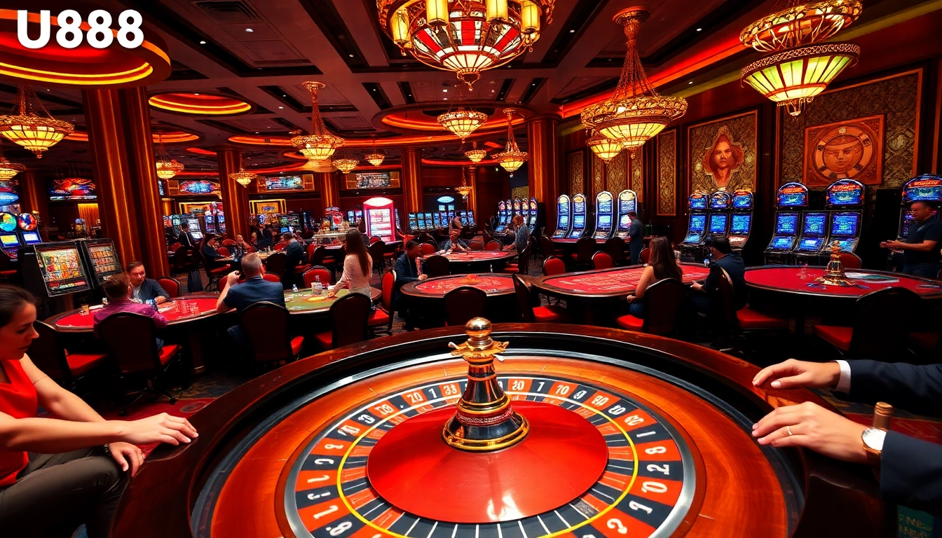 Experience the thrill of winning at Trang chủ U888 in a vibrant casino scene with players and games.