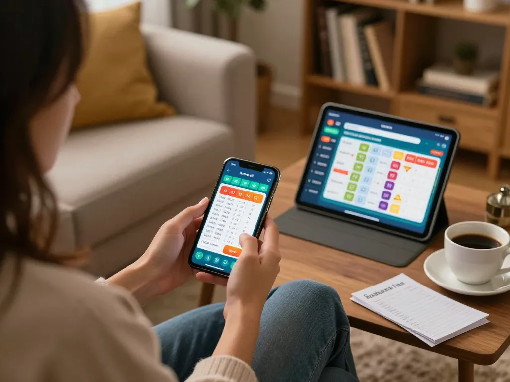 Engaged player enjoying game tài xỉu online on a smartphone amidst a cozy home setup.