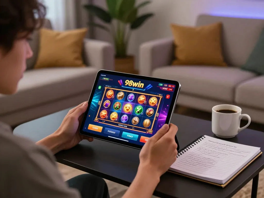Engaging online casino experience on 98win with a user exploring gaming strategies.