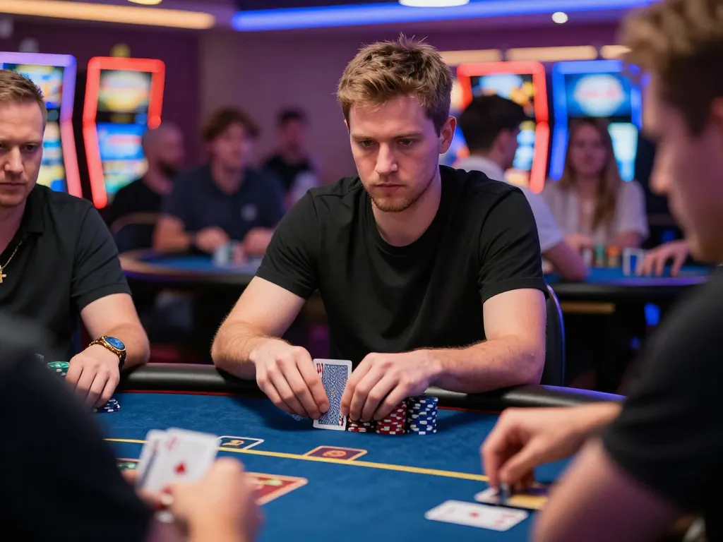 Player strategizing at a poker table showcasing the link lc88 for better odds in high-stakes gameplay.