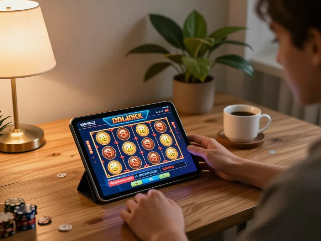 Engaging in online gambling at home using a tablet while exploring link vào lc88 for exciting game options.