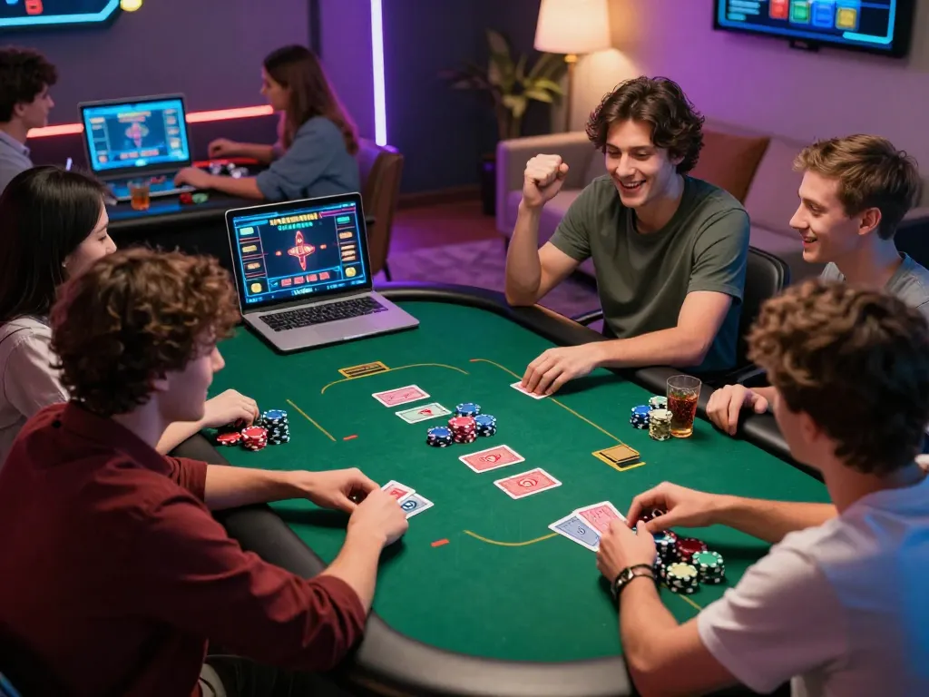 Players enjoying strategic poker gameplay at 98win online casino, highlighting excitement and fun.