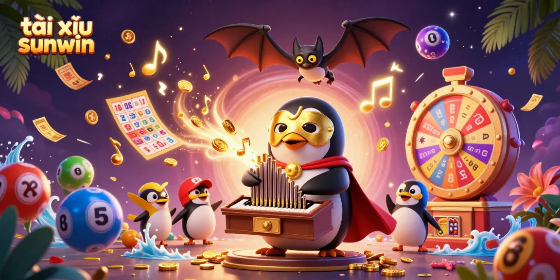 Experience the thrill of tài xỉu sunwin as golden coins rain from a 3D penguin playing a majestic organ.
